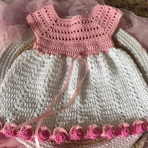 Handmade Pink and White Crochet Baby Dress